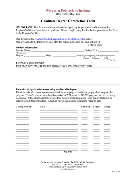 Fillable Online Graduate Degree Completion Form The Wpi Hub Fax Email