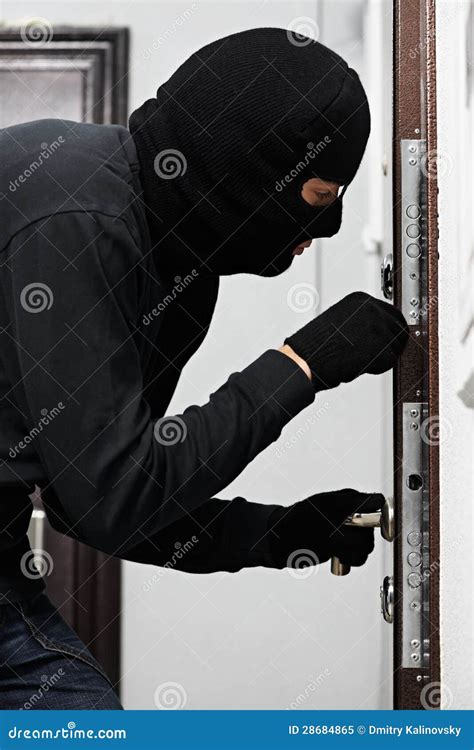 Burglar Thief At House Breaking Stock Image Image Of Balaclava