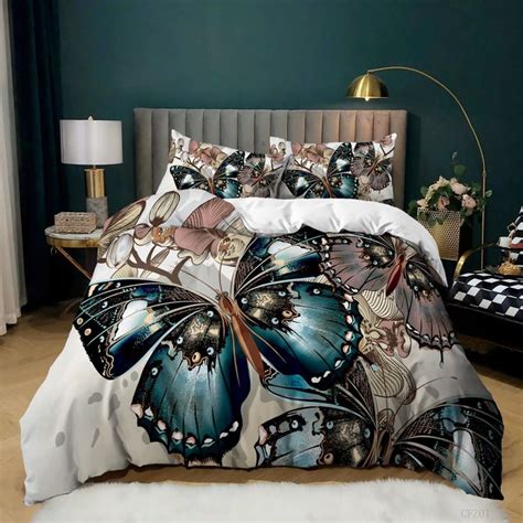 Butterfly Duvet Cover Bed Set Watercolor Butterfly Quilt Cover Vintage Bedding Set 3d