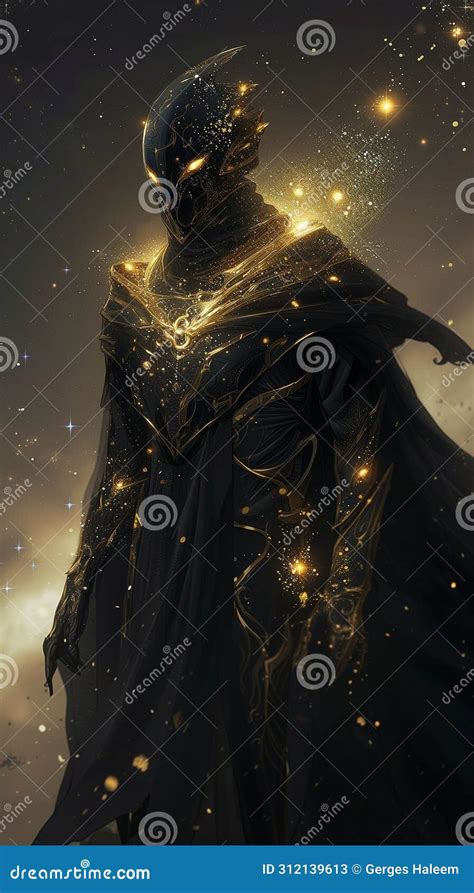 Man In A Black Cloak With Gold Stars Stock Illustration Illustration