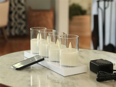 Rechargeable Moving Flame Set Of 4 Clear Glass Votives With Charging