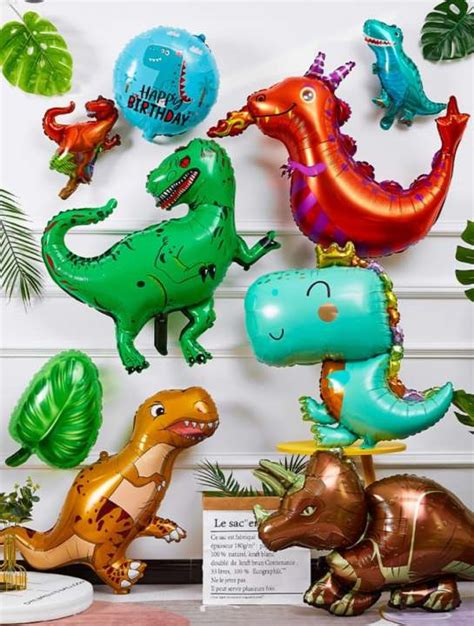 Dinosaur Party Foil Helium Balloon Velociraptor Cute Crown Dino Birthday Banner Flag Walking T