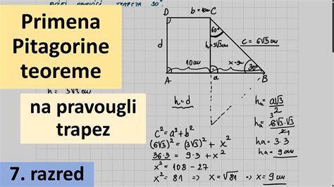 Primena Pitagorine Teoreme Na Pravougli Trapez Youtube