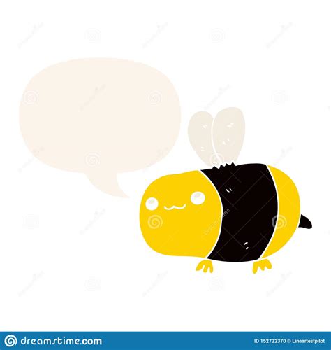 A Creative Cartoon Bee And Speech Bubble In Retro Style Stock Vector