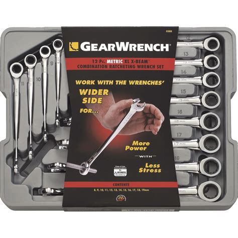 Gearwrench Extra Long X Beam Ratcheting Combination Wrenches — 12 Pc Metric Set 8mm 19mm