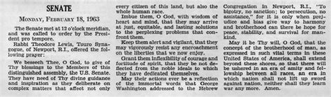 Prayer Of The Guest Chaplain Of The U S Senate Rabbi Theodore Lewis On 18 February 1963 • The