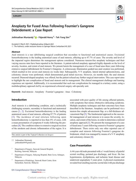 Anoplasty For Fused Anus Following Fournier’s Gangrene Debridement A Case Report Request Pdf