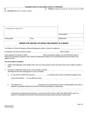 Fillable Online Riverside Courts Ca Order For Deposit Of Money