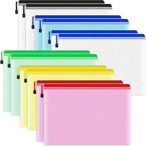 Smarpau A4 Plastic Wallets 12pcs Plastic Folders A4 Zip Wallets Zipper