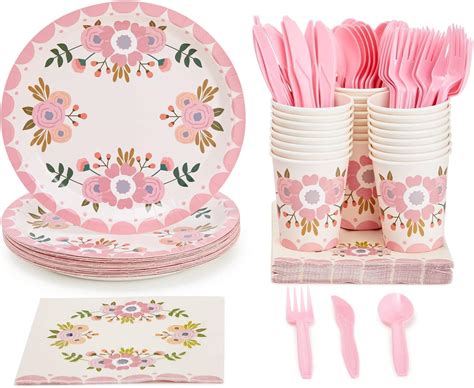 Amazon 144 Pieces Pink Floral Party Supplies Flower Plates