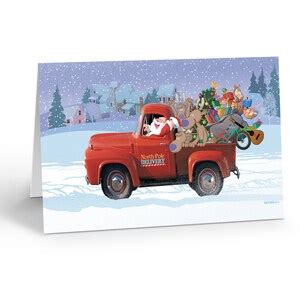 Red Truck Christmas Card Santa Makes Delivery In His Classic Truck