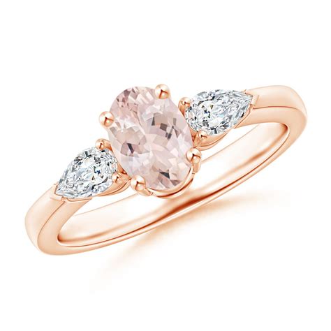 Oval Morganite Three Stone Ring with Pear Diamonds | Angara