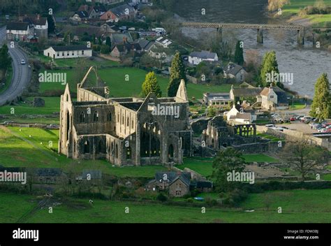 Tintern Abbey And The River Wye Viewed From Near The Devils Pulpit Stock