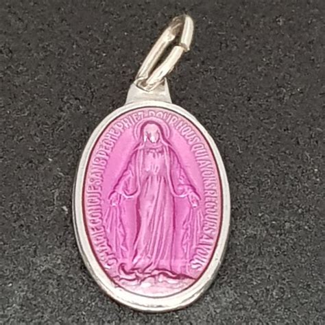 Pink Enamel Miraculous Medal Holy Virgin Mary Medal Christian