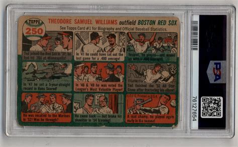 Ted Williams 1954 Topps 250 Psa 2 Good 7654 Three Stars Sportscards