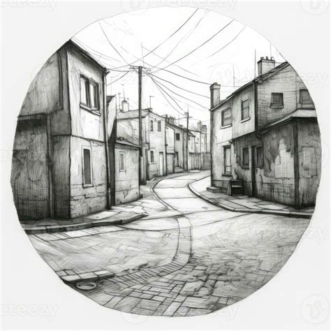 chalk pencil landscape sketch doodle realistic simple poster round wall ...