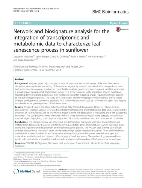 (PDF) Network and biosignature analysis for the integration of ...