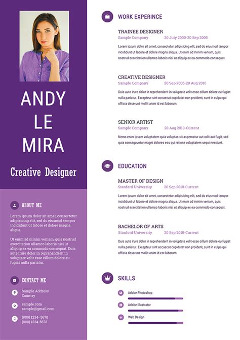 Purple Color Inspired Resume Template Free Download On Pantone Canvas Gallery