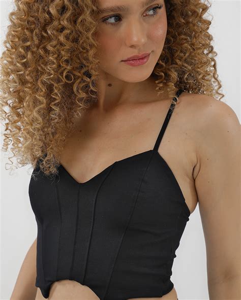 Riachuelo Regata cropped corset alças finas preta Pool by Riachuelo