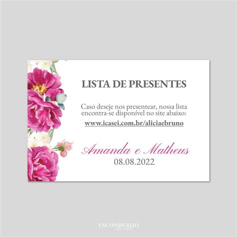 Lista Presentes Casamento Arte Digital Fúcsia Magenta Elo7