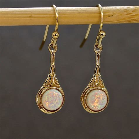 White Opal Gold Dangle Earrings for Women Victorian Gold - Etsy