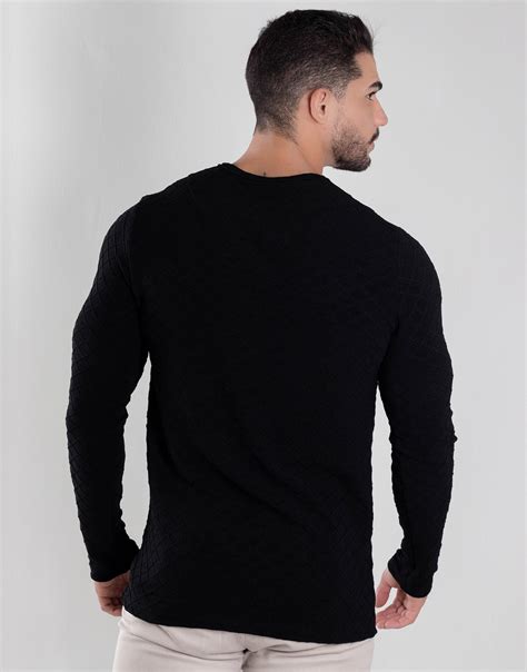 Henley Manga Longa Black Texture Davy Jones