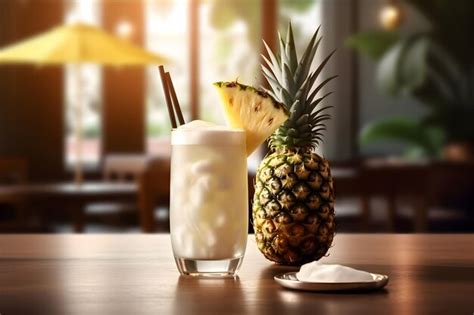 Premium AI Image Tropical Pina Colada Cocktail With Pineapple On The