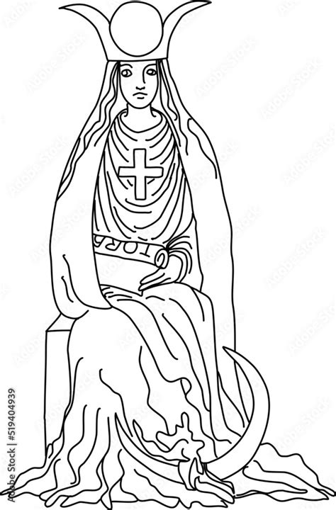 Tarot Major Arcana High Priestess Vector Lineart Stock Vector Adobe Stock