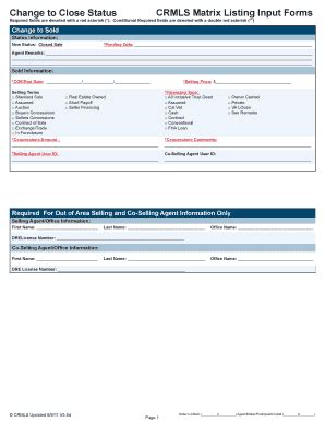 Fillable Online Pwr Change To Close Status CRMLS Matrix Listing Input