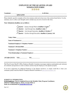 Employee Of The Quarter Nomination Form Fill And Sign Printable