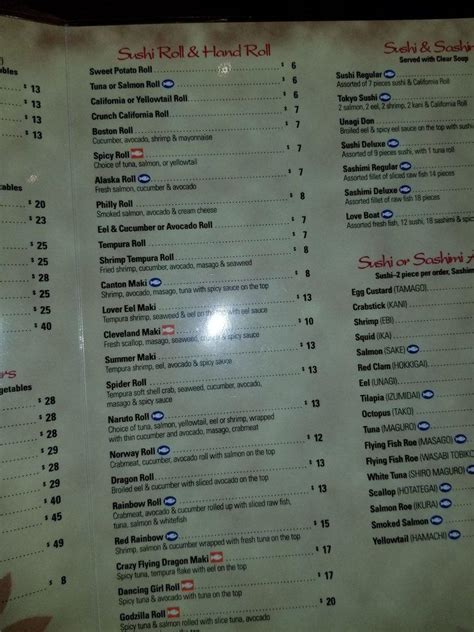 Menu at Tomo restaurant, Sandusky