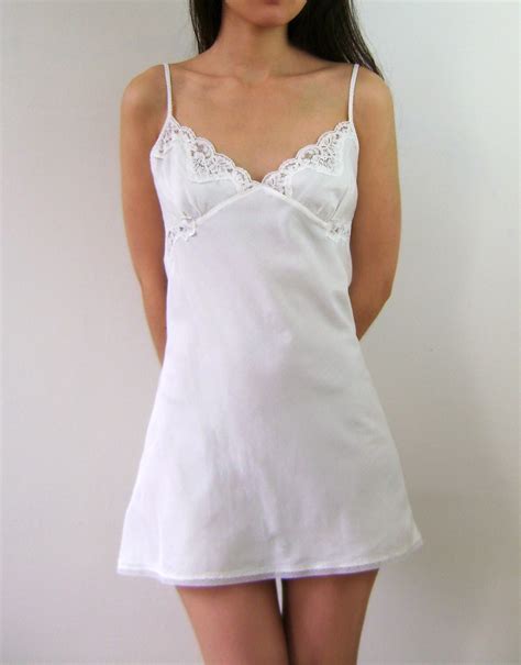 White Cotton Lingerie Nightie Slip Chemise With Lace Detail Xs Etsy