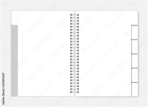 Open white blank wire spiral notebook with tab dividers mock up Stock ...