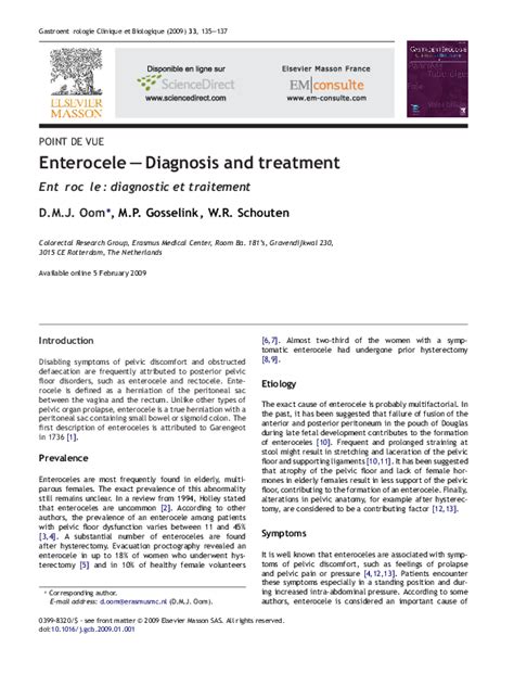 (PDF) Enterocele – Diagnosis and treatment