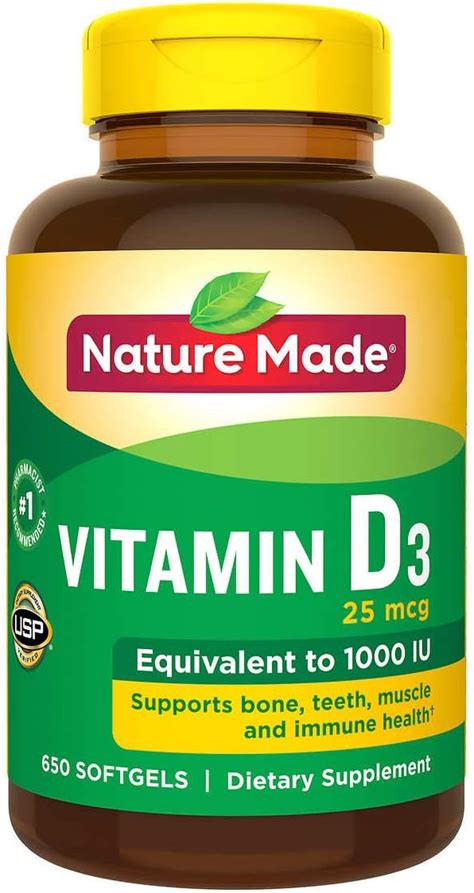 Nature Made Vitamin D3 25 Mcg 1000 Iu Softgels Mega Size 650 Packaging May Vary