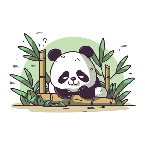 Urso panda bonito em uma ilustração vetorial de floresta de bambu