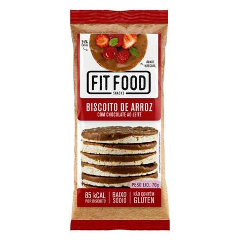 Biscoito De Arroz Integral Chocolate Ao Leite FIT FOOD 70g Snack