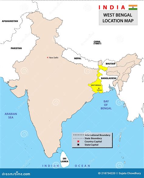 West Bengal Map Showing International And State Boundary And District