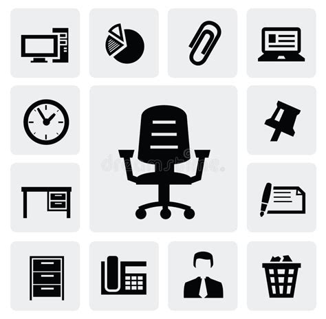 Iconos Planos Del Mobiliario De Oficinas Stock de ilustración