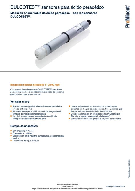 SENSOR ACIDO PERACETICO PROMINENT DULCOTEST By Base Sistemas Issuu