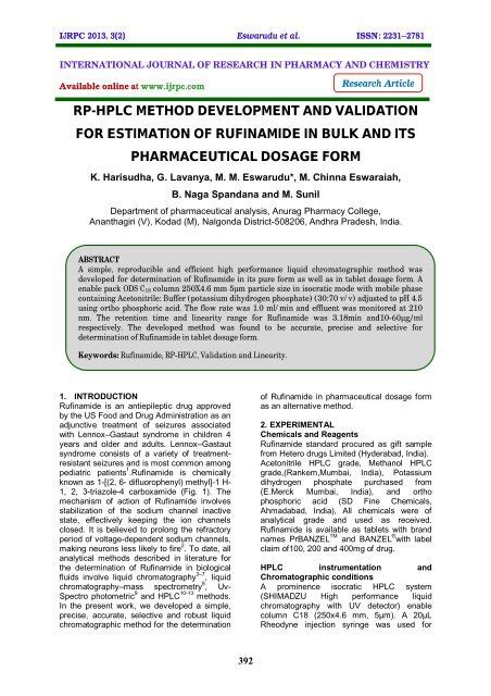 Rp Hplc Method Development And Validation For Estimation Of Ijrpc