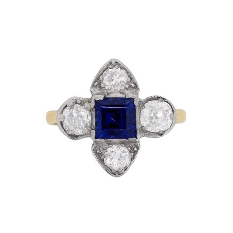 Antique Edwardian Sapphire Diamond Ring Carat Trilogy Ring Circa