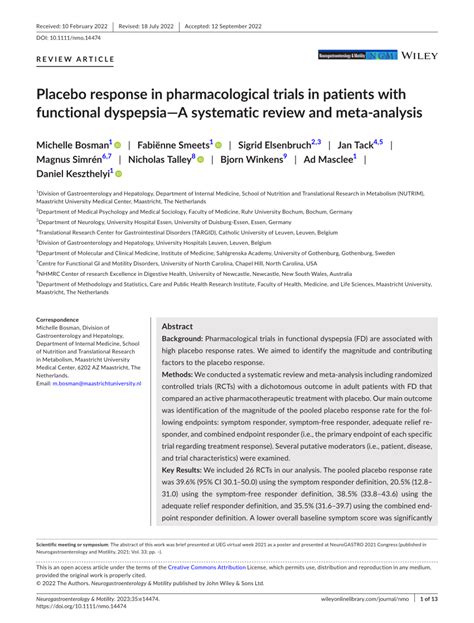 Pdf Placebo Response In Pharmacological Trials In Patients With Functional Dyspepsia—a