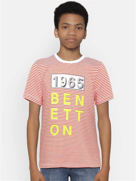 Buy United Colors Of Benetton Boys Orange And White Striped Round Neck T Shirt Tshirts For Boys