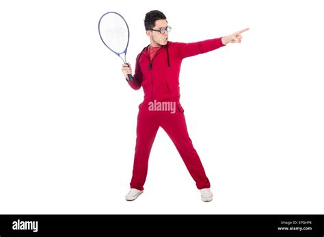 Funny tennis player isolated on white Stock Photo - Alamy