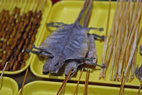 Lizard food | Lizard on a stick at the Wangfujing, Night Mar ...