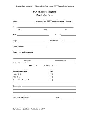 Fillable Online Sunyopt Suny Lifesaver Certification Form Fax Email