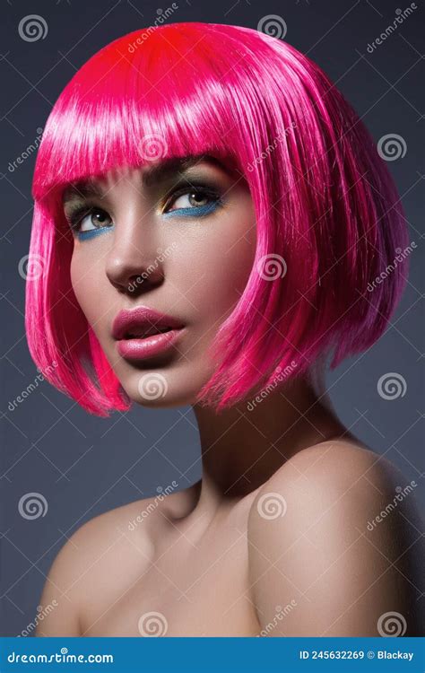 Potrait Of Young Woman With Pink Hair Stock Image Image Of Face