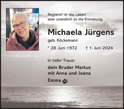 Traueranzeigen Von Michaela J Rgens Trauer Ms