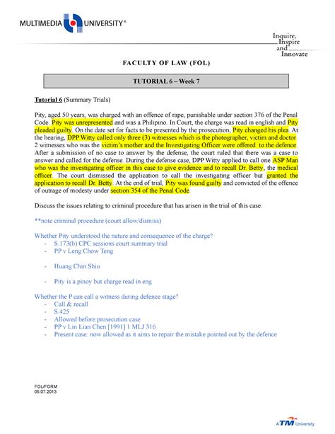 Week 7 Tutorial Question Faculty Of Law Fol Tutorial 6 Week 7